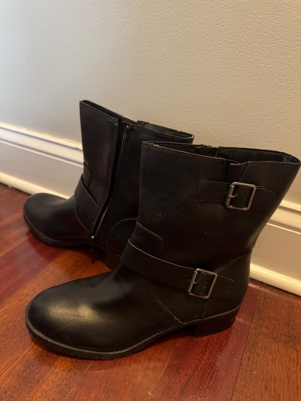 Style & Co. Black Mid-Calf Moto Boots with Buckle Straps